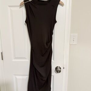 All Saints   Bodycon Midi Dress with Shoulder Zipper and Side Ruche